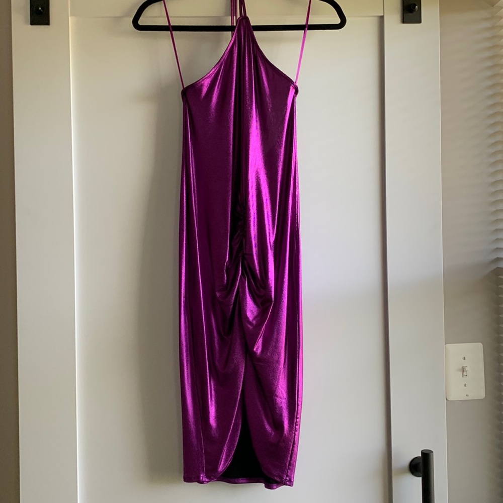 FLEUR DU MAL | ruched draped liquid halter dress fuchsia MEDIUM